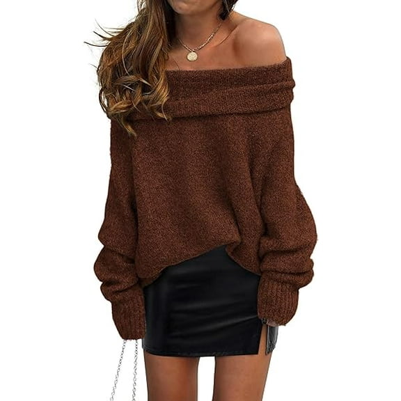 PRETTYGARDEN Women's Sweaters Spring Off The Shoulder Long Sleeve Top Outfits Loose Knitted Winter Pullover