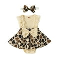 thumbnail image 5 of Douhoow Baby Girl Leopard Romper Infant Sleeveless Ribbed Jumpsuit with Headband, 5 of 7