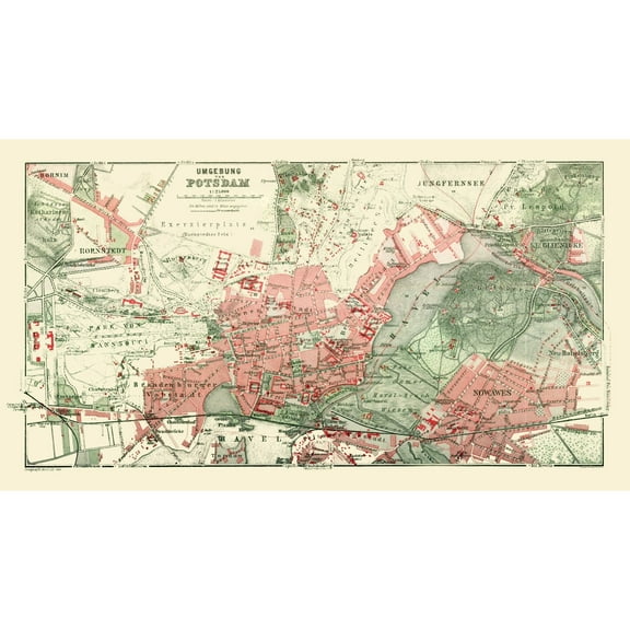 Historic Map - Potsdam Germany Vicinity - Baedeker 1914 - Vintage Wall Art
