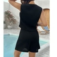 thumbnail image 4 of Women's Lounge Set 2-Piece Shorts Outfit Square Collar Vest Top Shirts High-Waisted Shorts with Pockets Loungewear Summer Black, 4 of 8