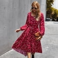 thumbnail image 2 of Square Neck Bishop Sleeve Polka Dot Dress for Women Mid Calf Length, 2 of 3