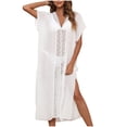 thumbnail image 1 of FAIWAD Robes de Plage Grande Taille pour Femmes Robe Mini à Manches Courtes Découpée Robe d'Été Fendue sur le Côté, 1 of 4