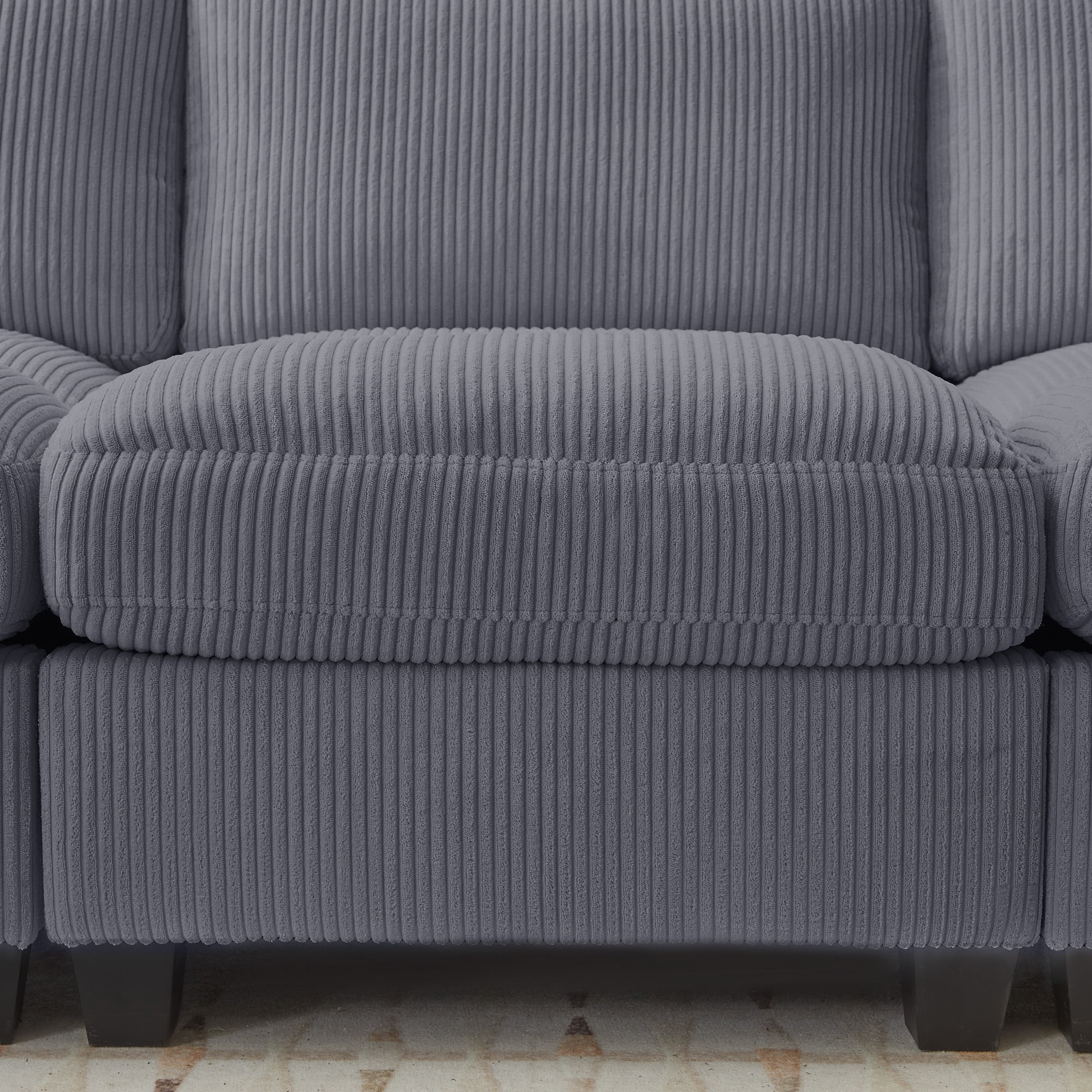 LOYALICE 115" Cozy Oversized Corduroy Modular Sectional Sofa U Shaped 6 Seat Couch with Movable Ottoman & Chaise for Living Room Bedroom, Dark Gray