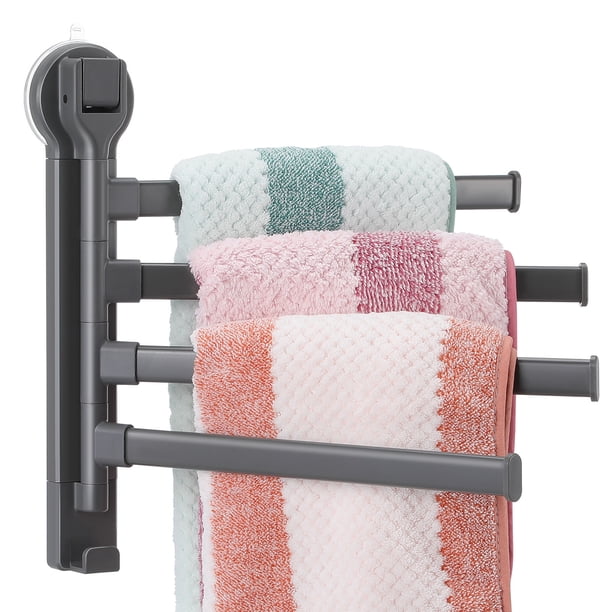 ColoMX Toallero de brazo articulado: Toallero giratorio de 4 barras para baño - Toallero de pared con ventosa sin taladro para inquilinos y personas que se mudan con frecuencia