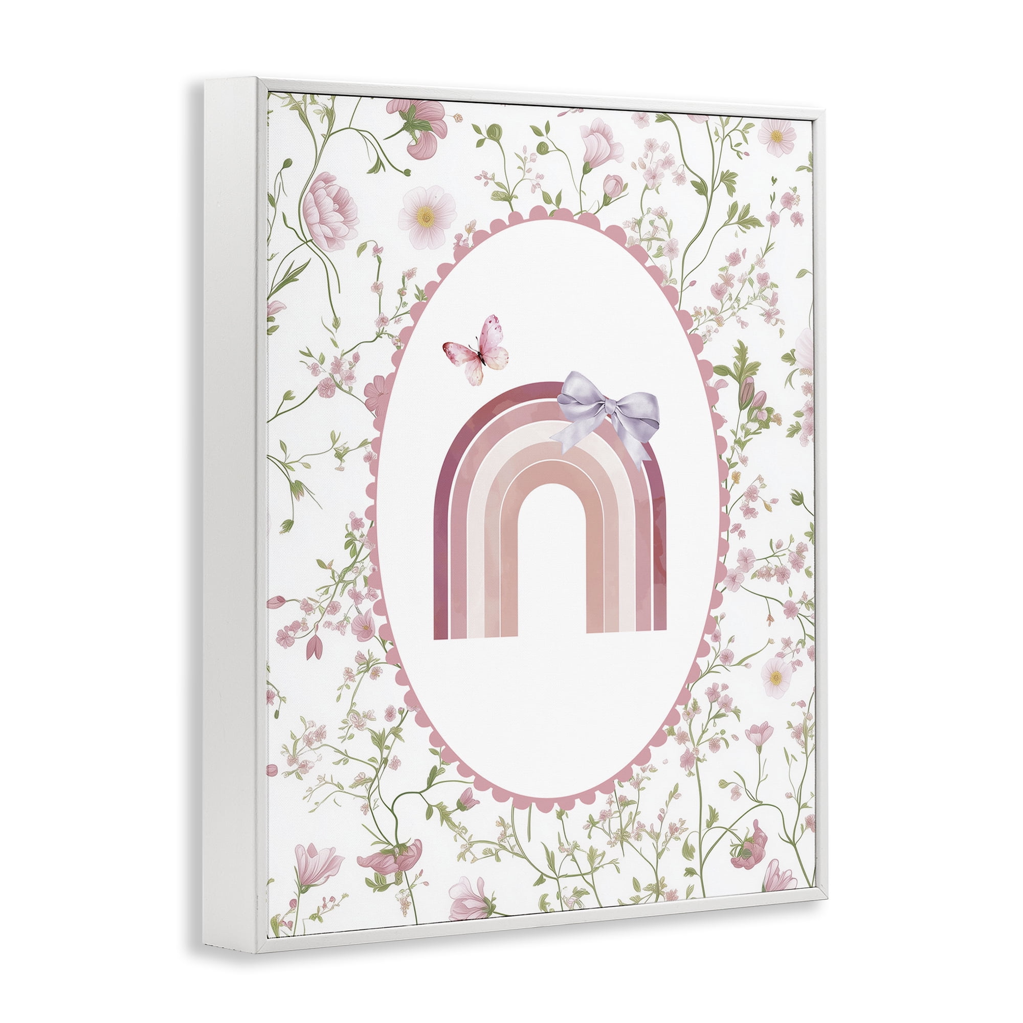 Stupell Industries Floral & Ribbon Rainbow White Framed Giclee Art, design by Christine Simpson Art