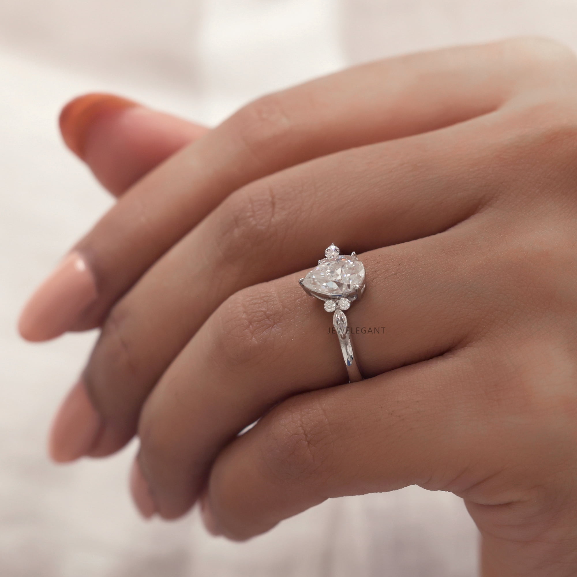 Jewelegant 2 Carat Pear Shape Moissanite Engagement Cluster Ring for Women