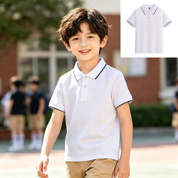 XINXIAOO Golf Shirts for Boys Short Sleeve Performance Girls Youth Sport Casual Tops White Collared Shirts for Kids Boys Polo Shirts 7-8 Years