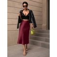 thumbnail image 3 of Burgundy Satin High-Waist Flowing Midi Slip Skirt Sheath Style, 3 of 5