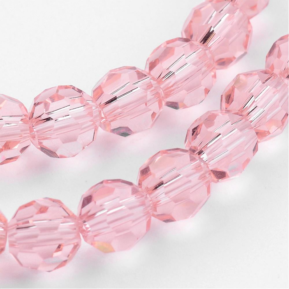 Transparent Glass Bead Strands Imitate Austrian Faceted(32 Facets) Round Pink 8mm Hole: 1mm about 65~67pcs/strand 49~50cm DIY