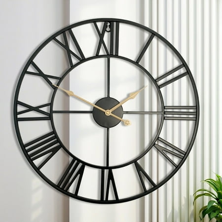 14inch Black Classic Iron Wall Clock, Silent Home Decor Perfect for Living Room, Kitchen, Study, Office, Corridor, Garden, Ideal Festival Gift