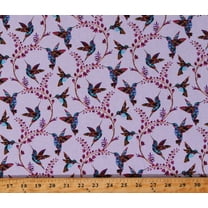 Cotton Hummingbirds Birds Flowers Mosaic-Look Swan Lakes Pink Cotton Fabric Print by the Yard (1634-20)