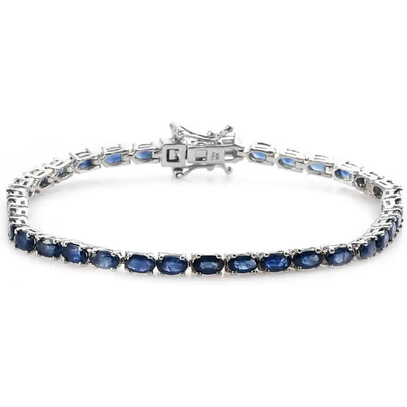 Women's S925 Sterling Silver Blue Sapphire Tennis Bracelet Oval Cut Gemstones