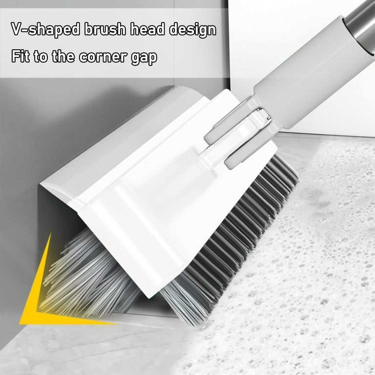 2 in 1 Floor Brush Scrubber with Long Handle Telescopic 3 Poles 61.8''  Grout Brush Scrape Stiff Bristle Cleaning Scrub Brush with Squeegee
