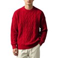 thumbnail image 3 of Leidass Mens Cable Knit Crewneck Sweater Long Sleeve Pullover Ribbed Cuffs Hem Regular Fit Fall Winter Casual Knitwear Red 3XL, 3 of 7