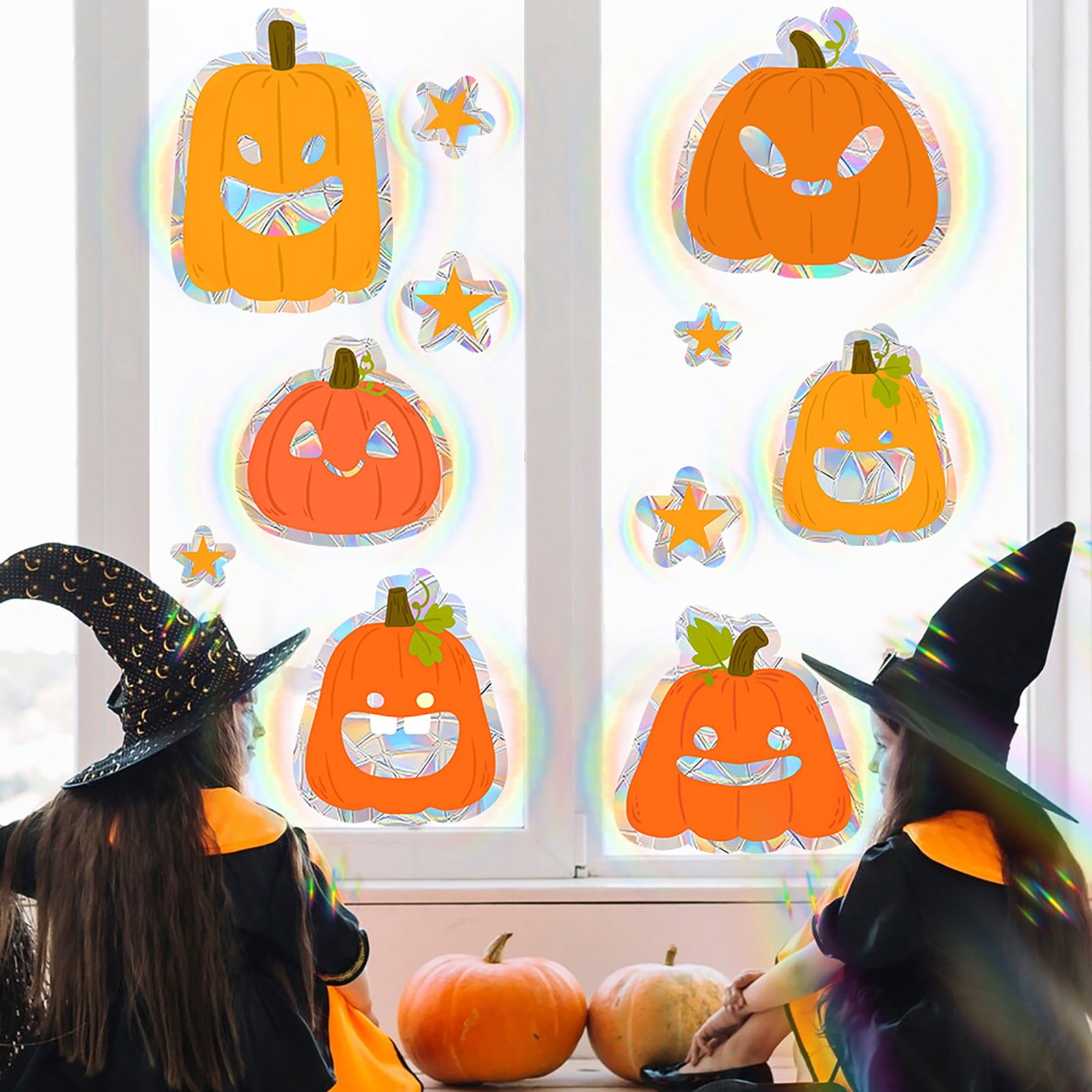 Lot De 8 Autocollants Fenêtre Halloween - Motifs Citrouilles, Fantômes, Chauves-souris, 20x30 Cm Chacun - 4
