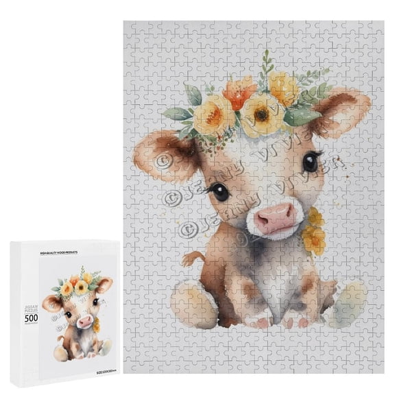 500 Piece Jigsaw Puzzle for Adults - Wood Puzzles - Cow Theme Pieces for Endless Enjoyment