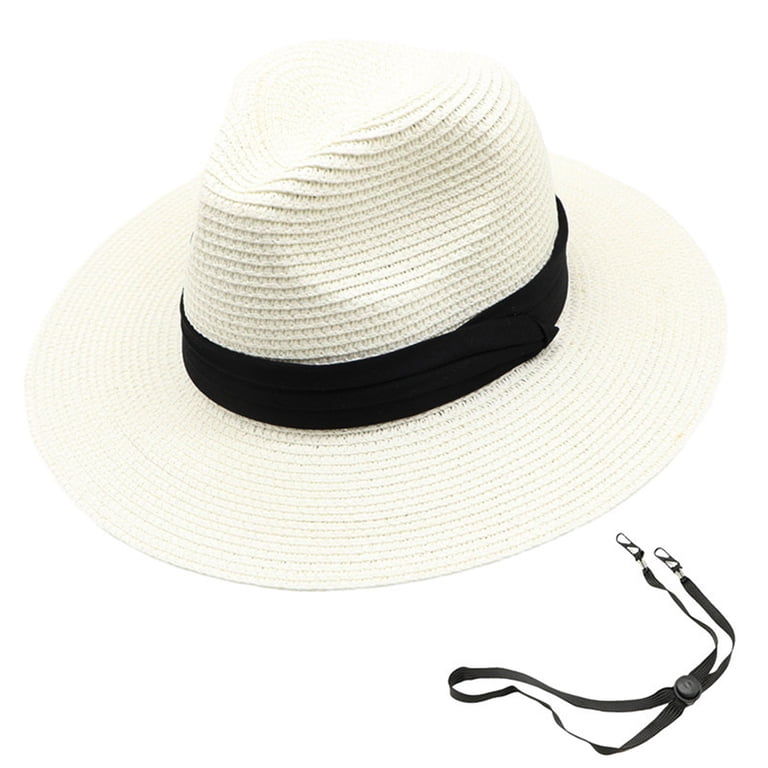 Straw Sun Hat Wide Brim Bucket Fedora with Chin Strap UPF 50+ UDIYO Unisex Straw Panama Hat, Travel Fedora, Beach Sun Hat  main image 3