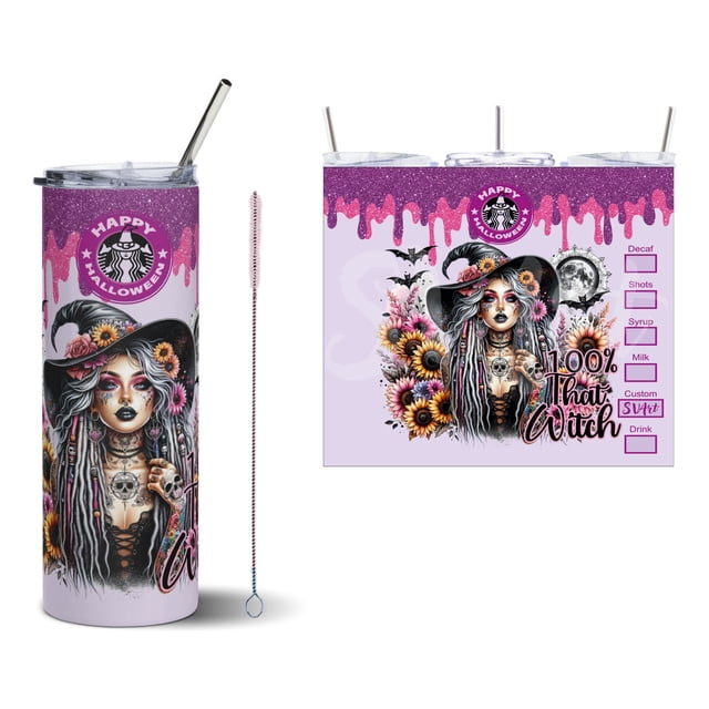 Termo Tumbler SVART 20 oz Diseño Bruja Colección Happy Halloween MD2