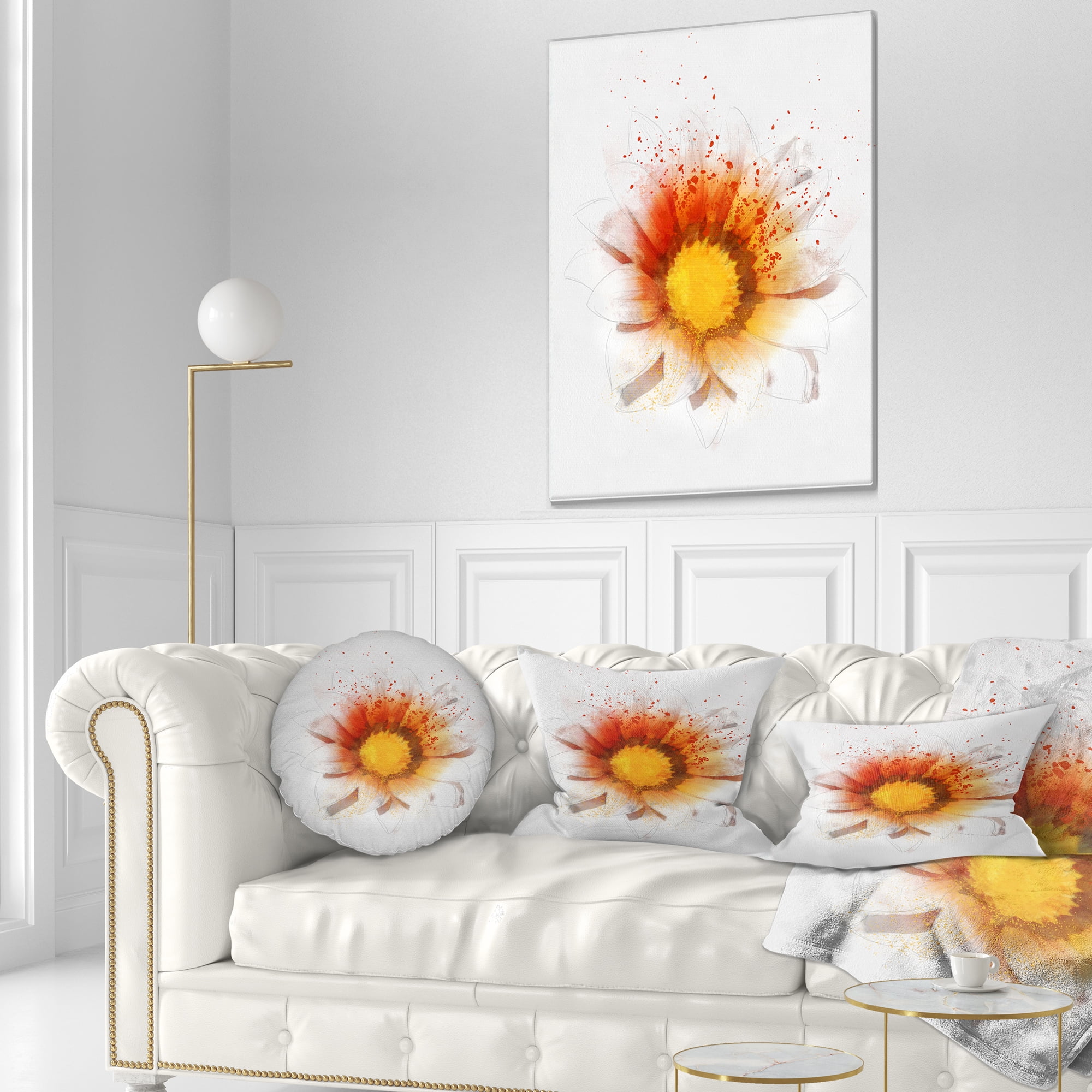 Designart Yellow Orange Flower Watercolor - Flower Throw Pillow - 12x20