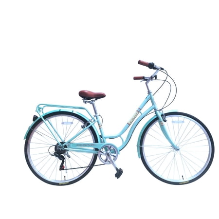 WonderWheels 7SP City Bike 700C 42 cm/16.5  Hi-Ten Steel Frame  Shimano 7SP V-Brake  Alloy Rims 700C*14G*32H  Tire:700Cx35 Black. with Back Rack - Baby Blue