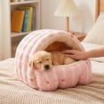 thumbnail image 6 of Small Cat Dog Cave Bed, Calming Pet Nest Warm Plush Covered Cat House with Hooded, Removable Hooded Blanket Cushion, Washable (Pink, Small), 6 of 6
