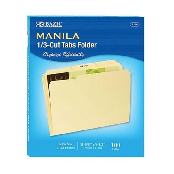 Bazic 1/3 Cut Letter Size Manila File Folder (100/Box) CS-5-1