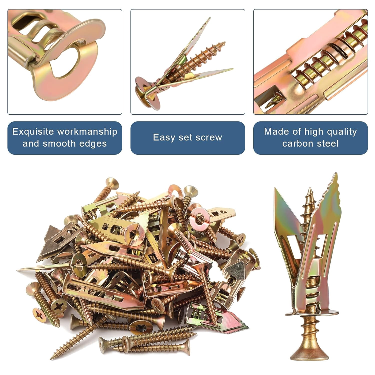 401 Pcs Self Drilling Drywall Anchors with Screws Kit, Heavy Duty Metal Wall Anchors for Drywall, 2 Sizes Sheetrock Anchors & 4 Sizes Zinc Expansion Screws for Picture Frames, Shelves & Home Decor