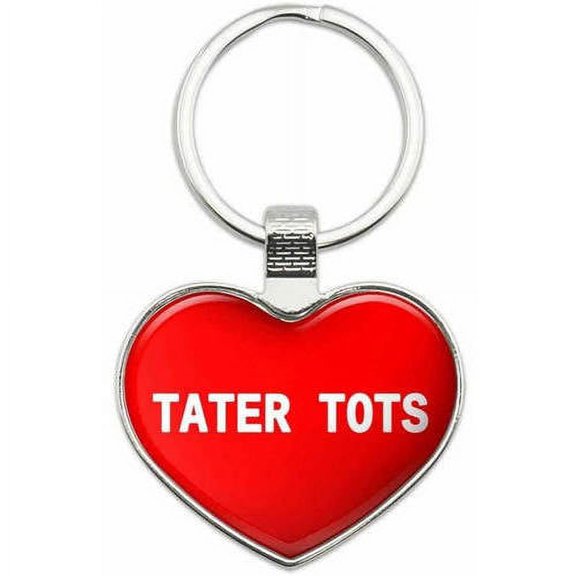 Tater Tots - I Love Food Metal Heart Keychain Key Chain Ring, Multiple Colors Available