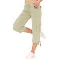 thumbnail image 3 of Womens Capris with Pockets Loose Cargo Capri Pants for Ladies (Khaki XXL), 3 of 6