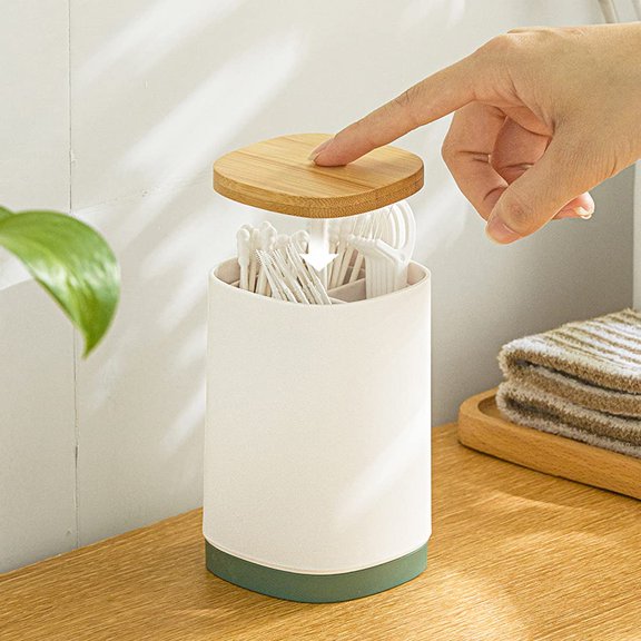 Automatic Pop-up Toothpick Holder with 250pcs Toothpicks, Round Cotton Swabs Toothpick Dispenser Box Click Open, Modern Storage Bottle for Bamboo Toothpick, Flossers, Dental Floss Picks, Pink