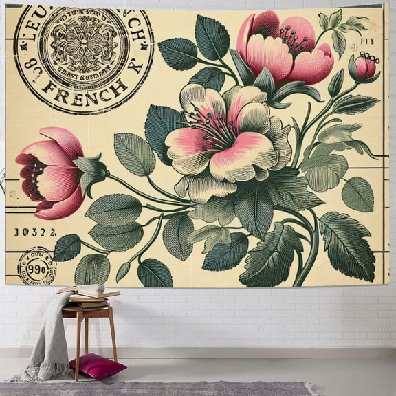Autua Flowers French Connection Vintage Style Tapestry Wall Hanging Graphic Tapestries for Home Decor - Living Room Bedroom Dorm Farmhouse 40x30inch