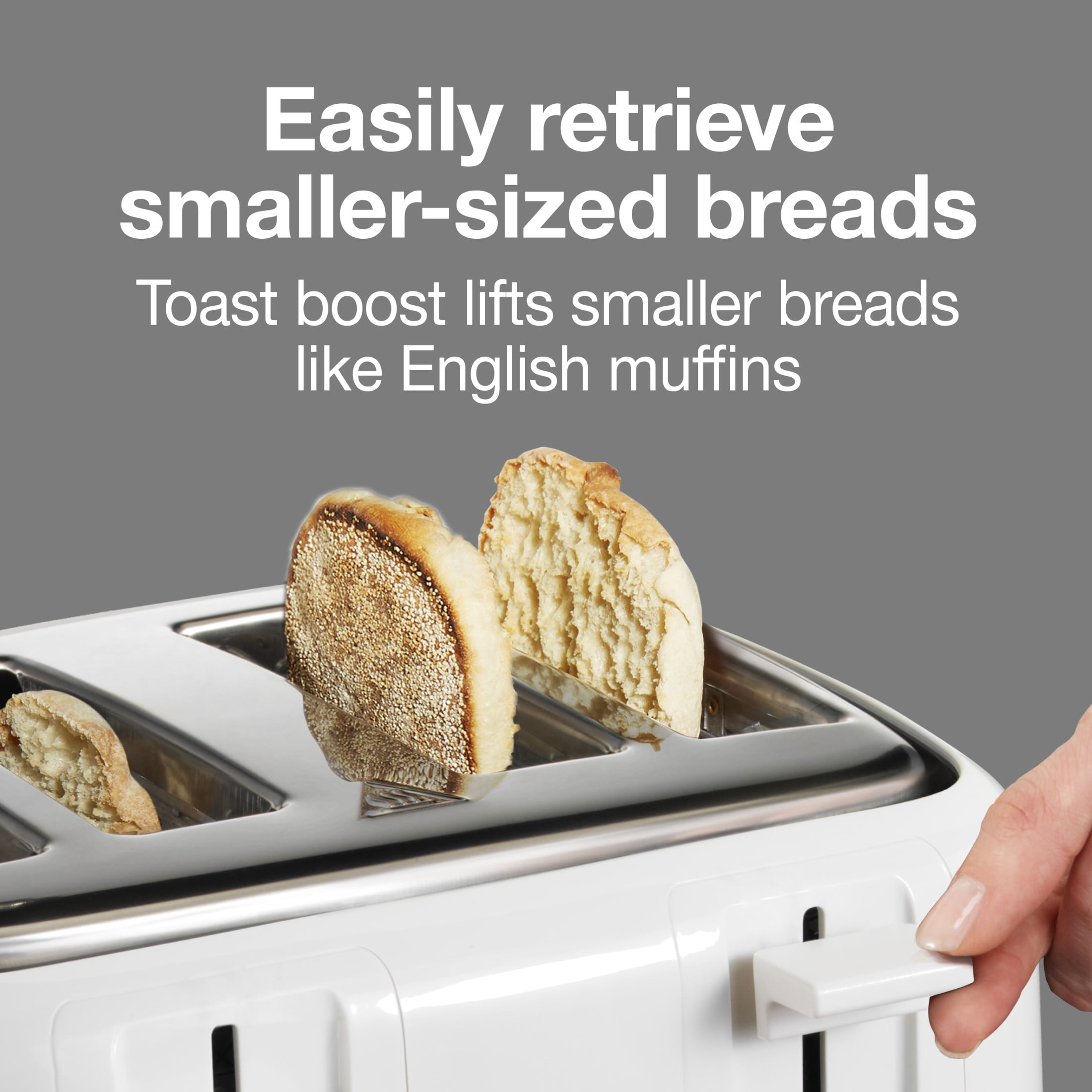Proctor Silex 4-Slice Toaster with Extra-Wide Slots, Toast Boost, and Removable Crumb Tray, White