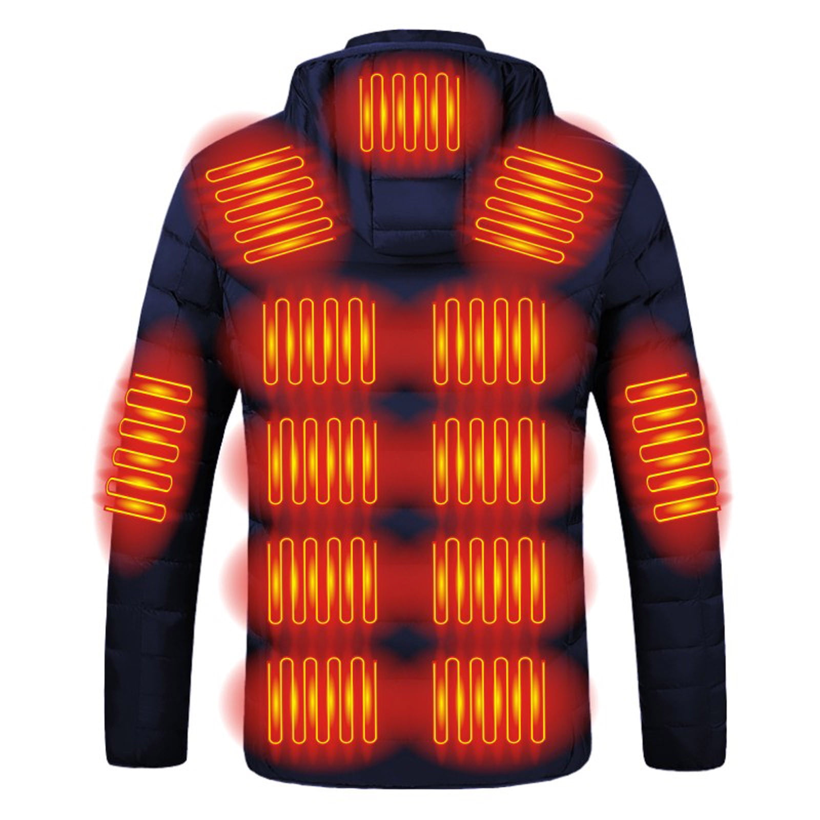 QATAINLAV Mens Heated Jacket with 19 Heating Zones, 4 Heating Levels Hooded Puffer Jacket Solid Color Heated Coat Warm Winter Clothes, Blue, M