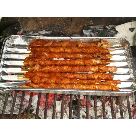 Canvas Print Grill Flares Fire Pork Belly Grilling Barbecue Stretched Canvas 10 x