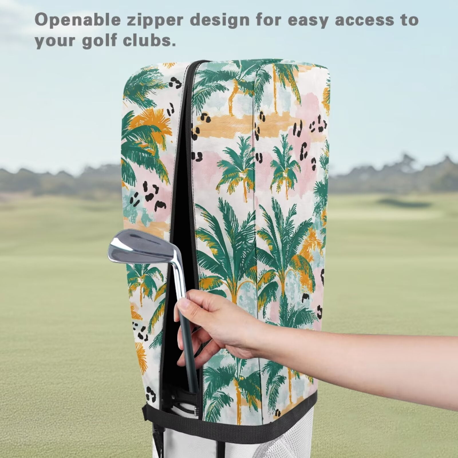 Chririnla Hawaiian Palm Tree Golf Bag Rain Cover 1260D Waterproof and Dust Covers fits Most 8.5-9 inch Golf Bag/Golf Stand Bag Golf Bag Cover Rain Hood for man/Woman Golfers