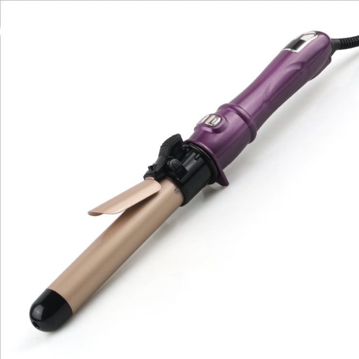 Professional 28mm/32mm Automatic Rotating Curling Iron, Intelligent Hair Curler with LCD Digital Display and Ceramic Coating for Large Waves, Anti-Scald Styling Wand, Purple