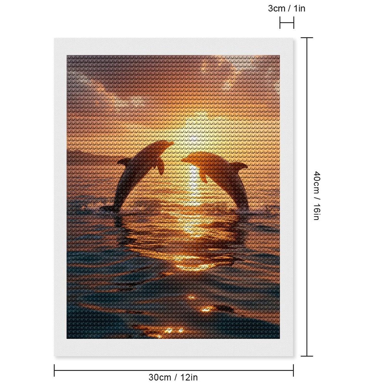 Diamond Art Kit for Adults, Dolphins Sunset Ocean Dance Diamond Painting for Adults Beginners, 5D DIY Diamond Art Painting Kits, Colorful Diamond Painting Craft for Home Decor 12x16