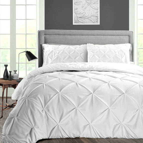 SGI Bedding 100% Egyptian Cotton 3PC Pinch Duvet Cover Oversized Queen White