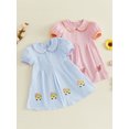 thumbnail image 3 of BemeyourBBs Toddler Baby Girl Back to School Dress Kids Kindergarten Outfits Little Baby Girl Summer Pleated Dress School Bus Embroidery Doll Collar Puff Short Sleeves A Line Dress, 3 of 9