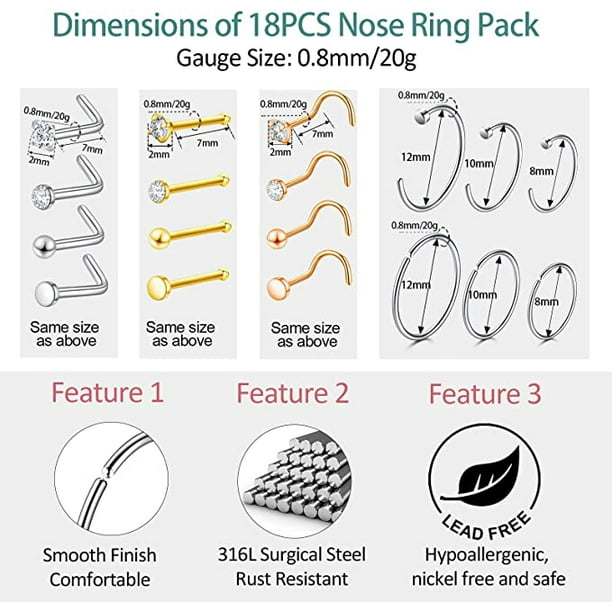 Difference between 18 and 20 gauge nose ring best sale