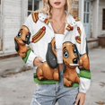 thumbnail image 3 of Jackets for Women Winter Coat Jackets Flannel Stand Collar Jacket(Cute Dog with Hotdogs,Size:S-4XL), 3 of 7