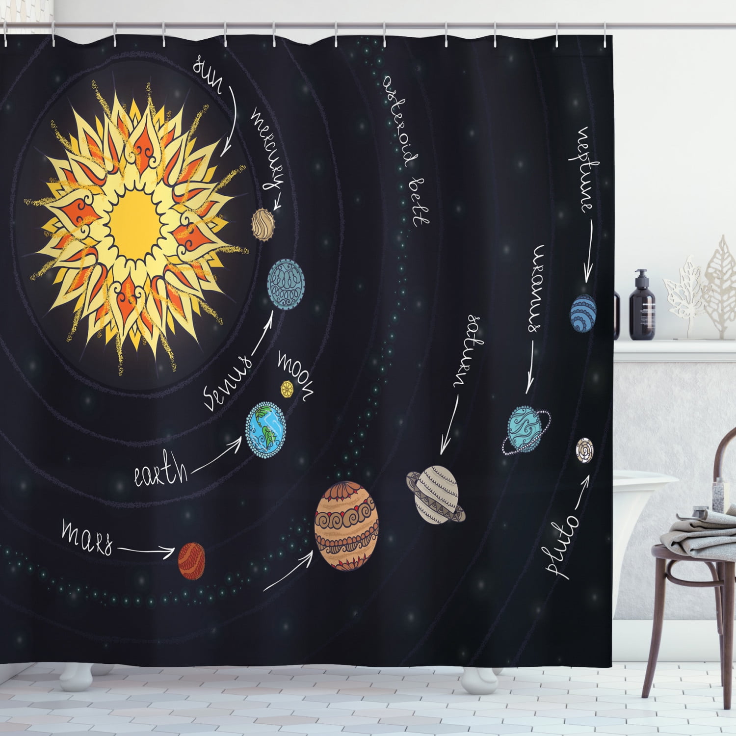 Cute Planet Waterproof Bathroom Polyester Shower Curtain Liner Water Resistant 