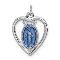 Sterling Silver Heart Virgin Mary Pendant with Blue Enamel, Miraculous Medal Necklace for Women, Catholic Religious Jewelry for Faith and Protection