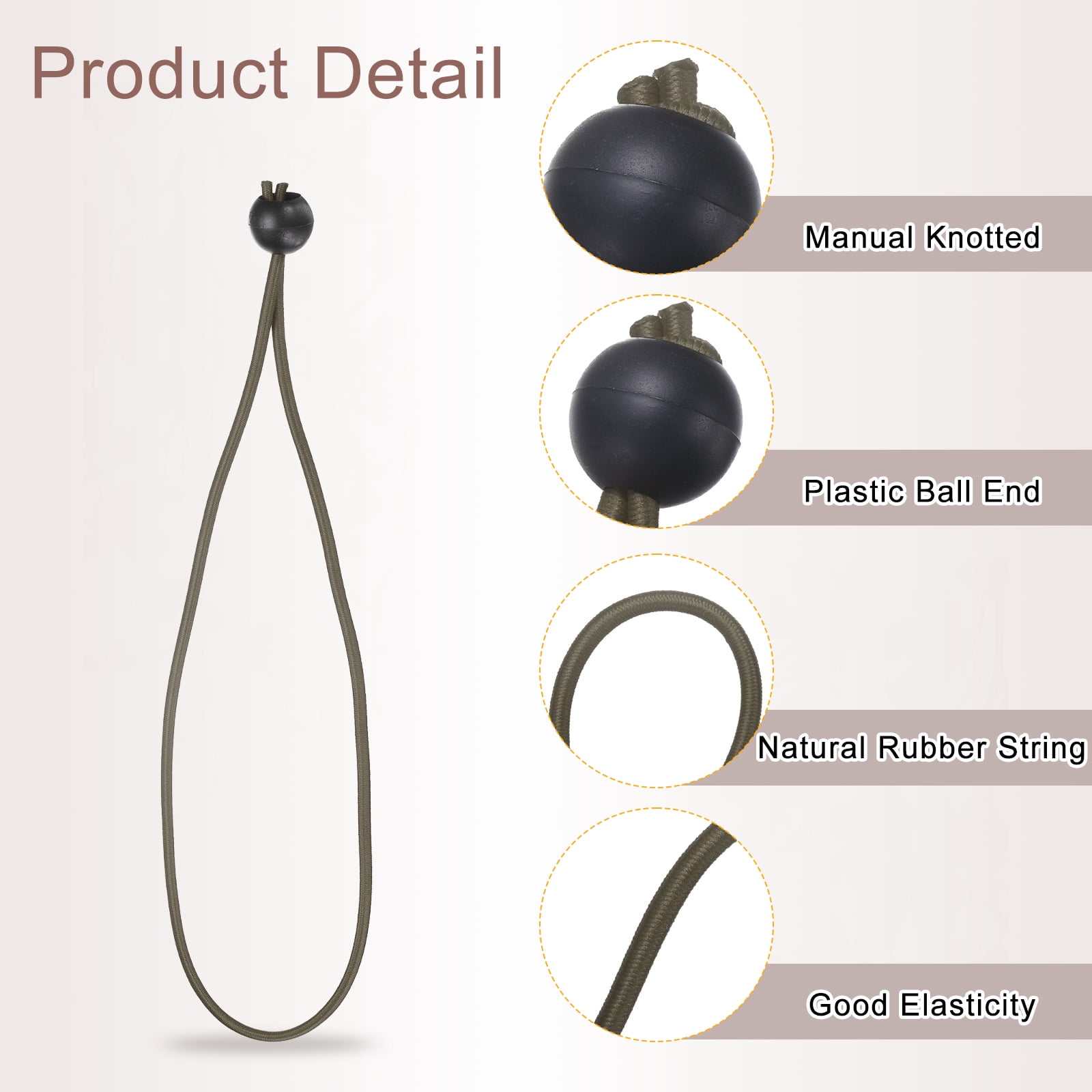 4" Balls Bungee Cords, 30 Pcs Bungee Cords with Balls Elastic Tarp Tie Downs for Tents(Khaki/Black)
