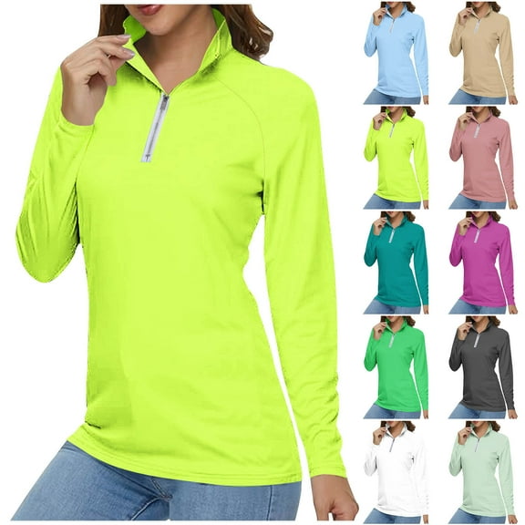 ATOYSOY Women's Loose Mesh Tops Fashion Pullover Workout V Neck Zipper Sweatshirts Outwear Long Sleeve Tees Quick Drying Fall Winter Casual Sports Shirts Green L