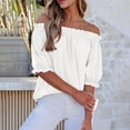 thumbnail image 4 of YVNAURA Womens Puff Short Sleeve Off Shoulder Tops 2026 Fashion Cute Casual Blouse Loose Fit Smocked Elastic Lightweight Summer Shirt Dressy Beach Travel Vacation Clothing, White,L, 4 of 6