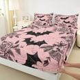 thumbnail image 3 of Feelyou Gothic Bat Print Twin Sheet Sets, Vintage Pink Rose Twin Fitted Sheet, Western Halloween Flat Sheet, Luxury Bedroom Decor,3 Pieces, 3 of 7