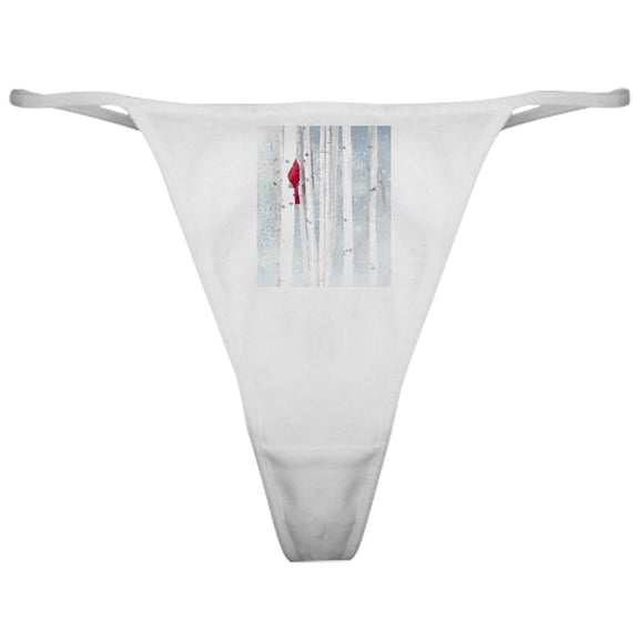 CafePress - Red Cardinal Bird Snow Birch Trees Classic Thong - Women's Novelty Thong Panties Underwear