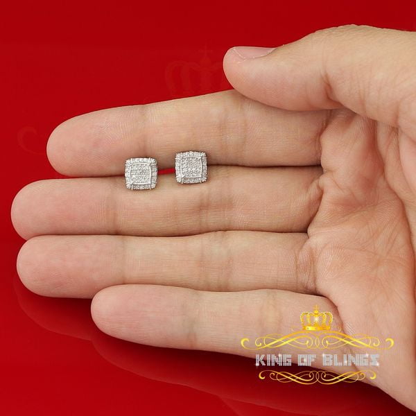 King of Bling's 0.25ct Diamond 925 Sterling Silver White Square Earring For Men's / Women's