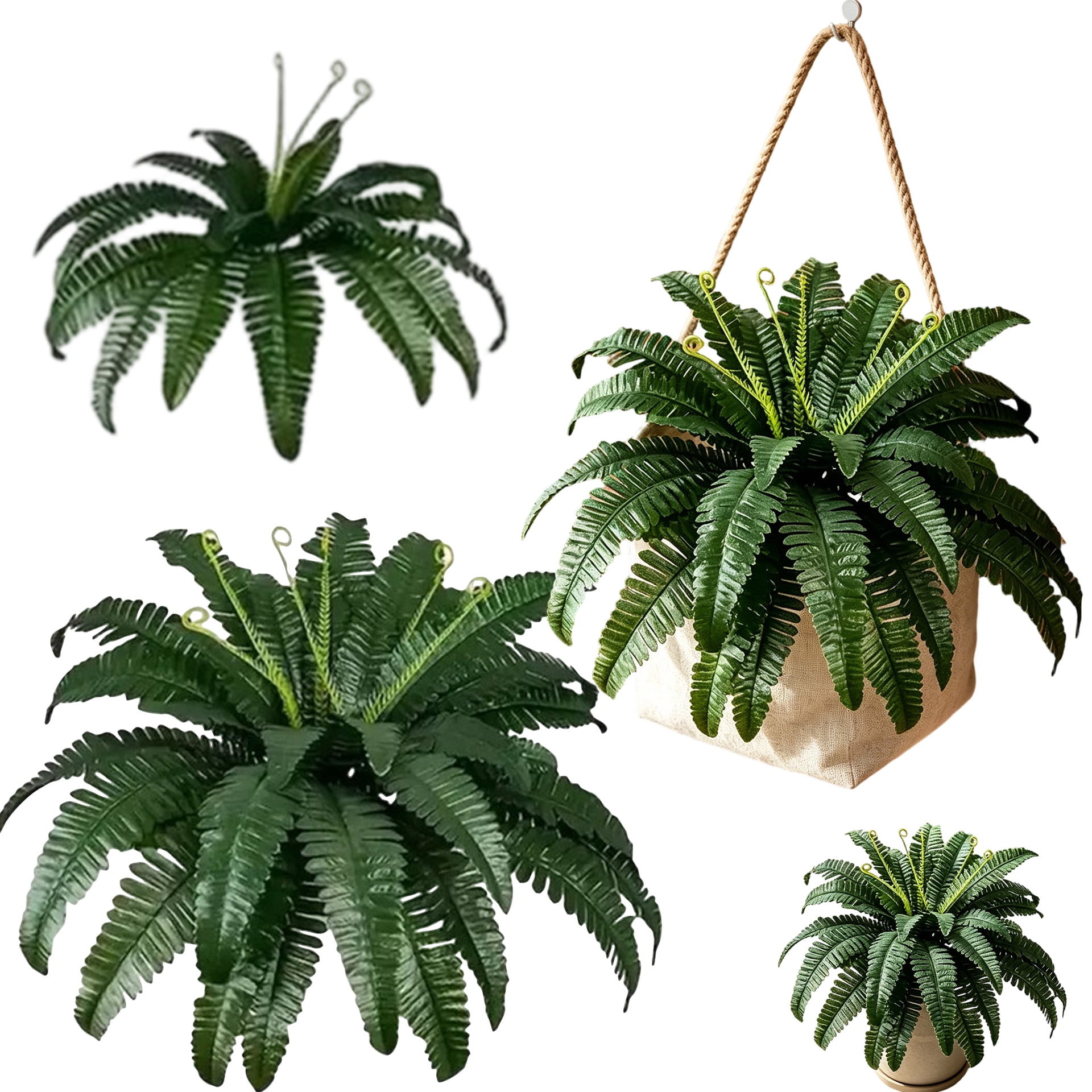 Artificial Boston Fern Plant, 22 Inch Fake Fern with Bendable Fronds, UV Resistant Faux Greenery for Indoor Outdoor Use